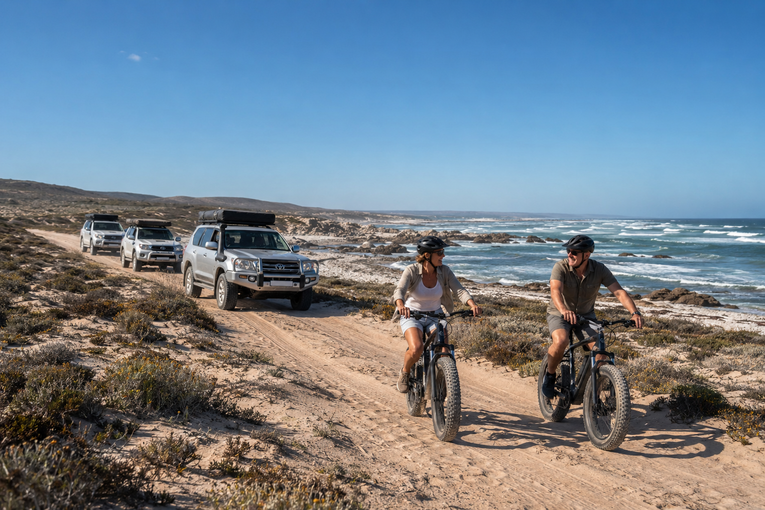 Guests enjoying an E-Bike experience during a West Coast flower tour